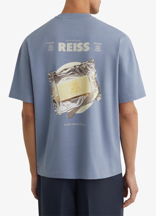 Reiss Walton T-shirt met logo- en backprint - achterkant lichtblauw
