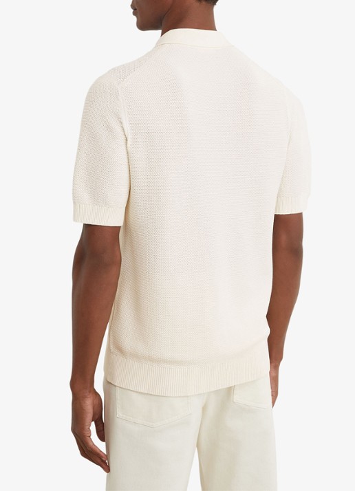 Reiss WARREN Cotton-Blend Basket-Stitch Polo Shirt - achterkant 6 gebroken wit
