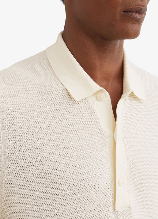 Reiss WARREN Cotton-Blend Basket-Stitch Polo Shirt - detail 4 gebroken wit
