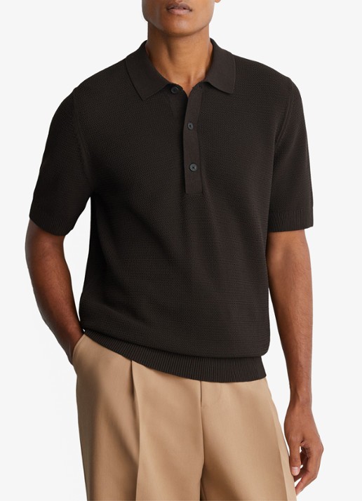 Reiss Warren grofgebreide regular fit polo - detail bruin