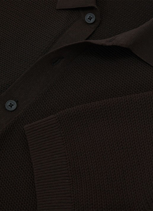 Reiss Warren grofgebreide regular fit polo - detail 4 bruin