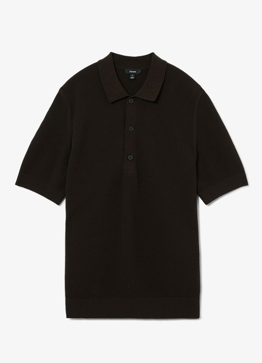Reiss Warren grofgebreide regular fit polo - voorkant 5 bruin