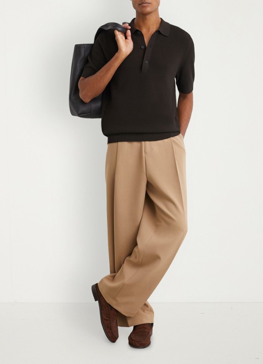 Reiss Warren grofgebreide regular fit polo - voorkant 6 bruin