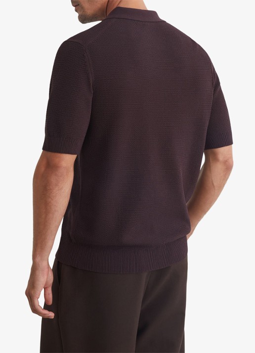 Reiss Warren grofgebreide regular fit polo - achterkant 6 bordeauxrood