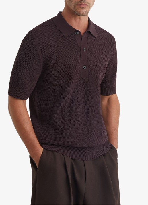 Reiss Warren grofgebreide regular fit polo - detail bordeauxrood