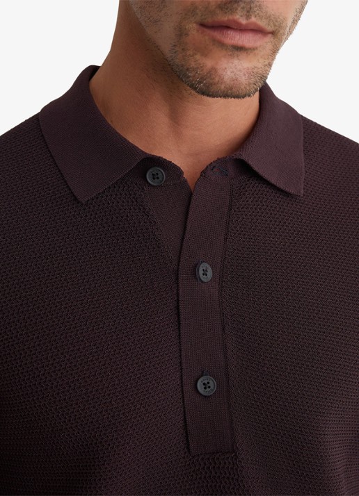 Reiss Warren grofgebreide regular fit polo - detail 2 bordeauxrood