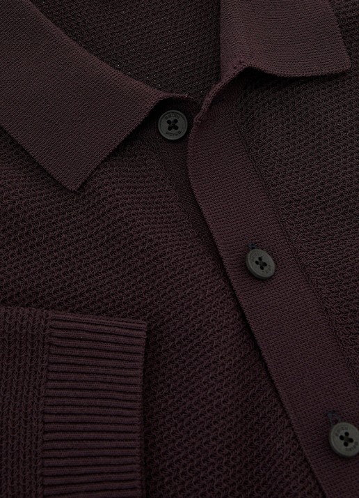 Reiss Warren grofgebreide regular fit polo - detail 3 bordeauxrood