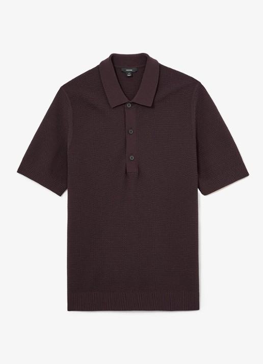 Reiss Warren grofgebreide regular fit polo - voorkant 4 bordeauxrood