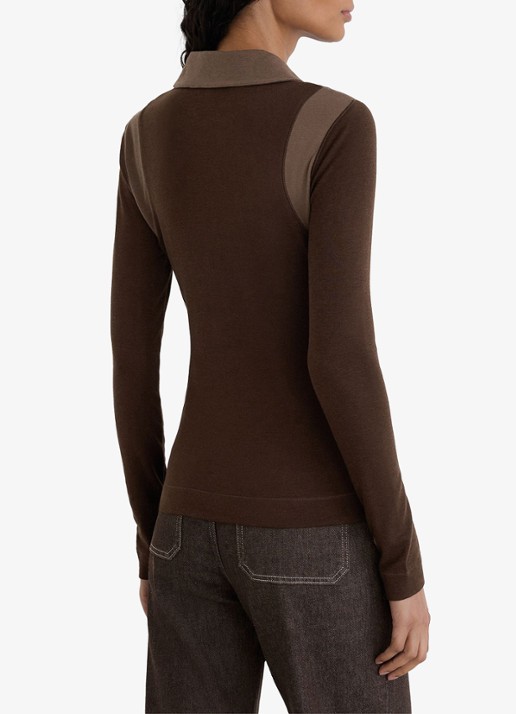 Reiss Wendy color block polo in wolblend - achterkant 7 chocoladebruin