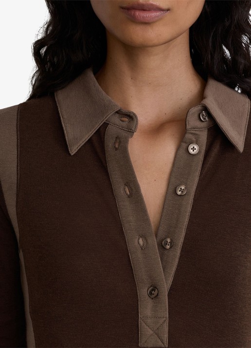 Reiss Wendy color block polo in wolblend - detail 2 chocoladebruin
