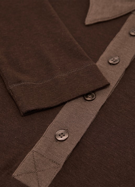 Reiss Wendy color block polo in wolblend - detail 4 chocoladebruin