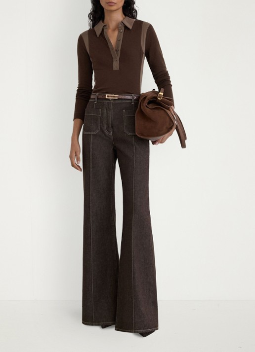 Reiss Wendy color block polo in wolblend - voorkant 6 chocoladebruin