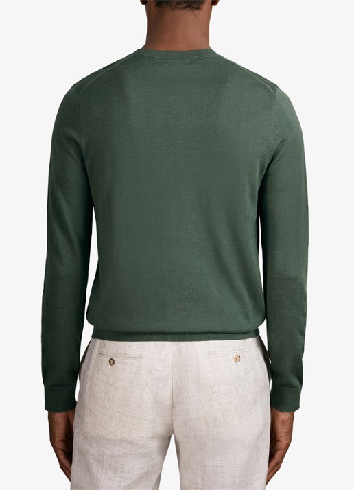 Reiss Wessex merino wol trui met ronde hals - achterkant 3 donkergroen