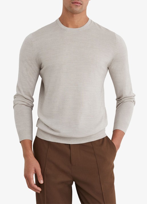Reiss WESSEX Merino Wool Crew-Neck Jumper - detail beige