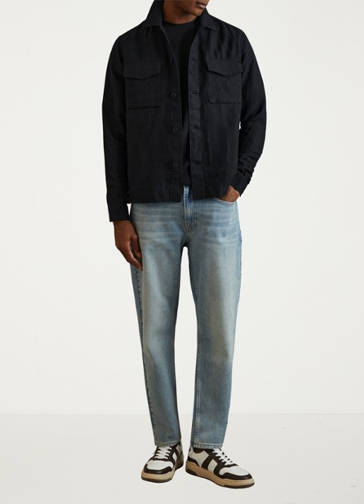 Reiss Wick T-shirt met structuur - voorkant 3 donkerblauw