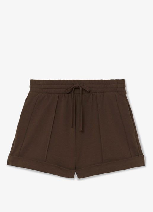 Reiss Willa high waist straight fit korte broek met steekzakken - voorkant chocoladebruin