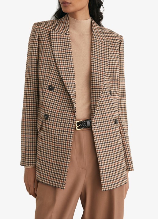 Reiss Willow double-breasted blazer van wol met pied-de-poule dessin - detail 3 lichtbruin