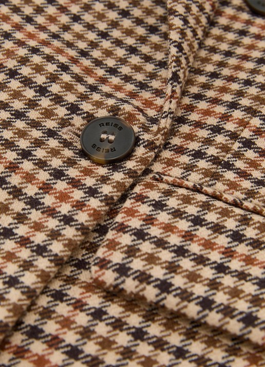 Reiss Willow double-breasted blazer van wol met pied-de-poule dessin - detail 4 lichtbruin