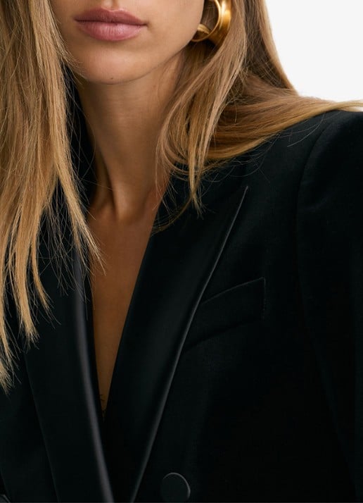 Reiss Wren double-breasted blazer van fluweel met paspelzakken - detail 4 black / zwart