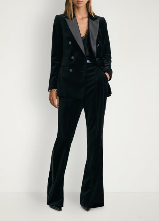 Reiss Wren double-breasted blazer van fluweel met paspelzakken - voorkant 7 black / zwart