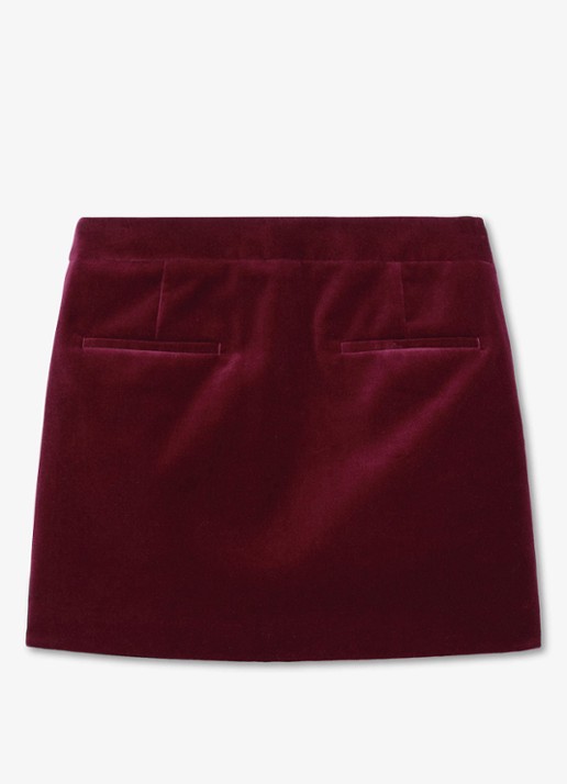 Reiss Wren mini rok van fluweel - voorkant 5 donkerrood