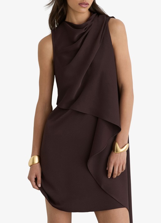 Reiss WRENLEY Drape-Detail Layered Mini Dress - detail 2 chocoladebruin