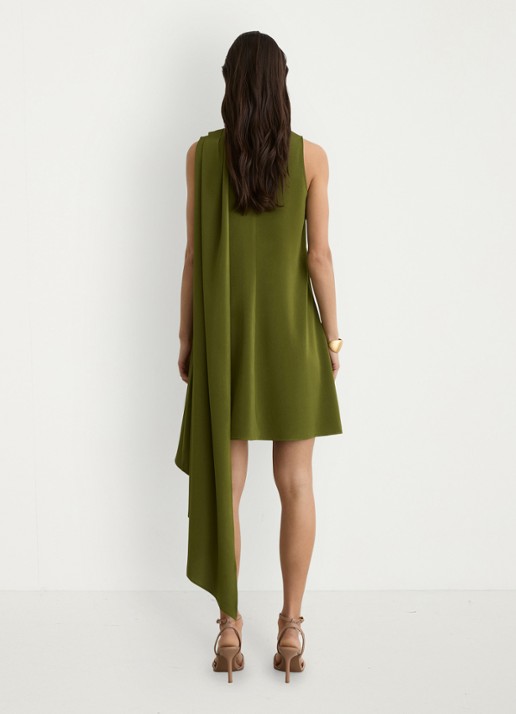 Reiss Wrenley mini jurk met gedrapeerd detail - achterkant 7 olijfgroen