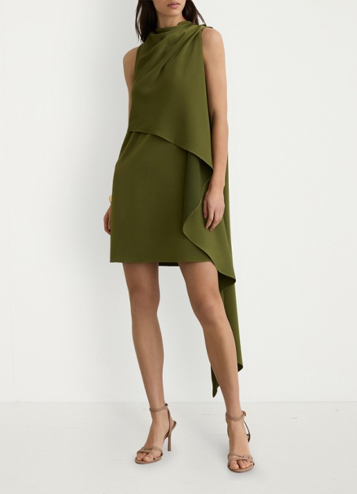 Reiss Wrenley mini jurk met gedrapeerd detail - voorkant 2 olijfgroen