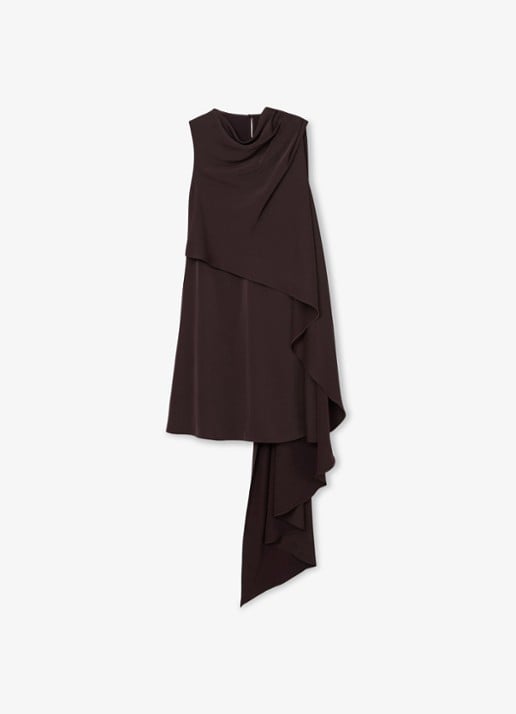 Reiss Wrenley mini jurk met gedrapeerd detail - voorkant chocoladebruin