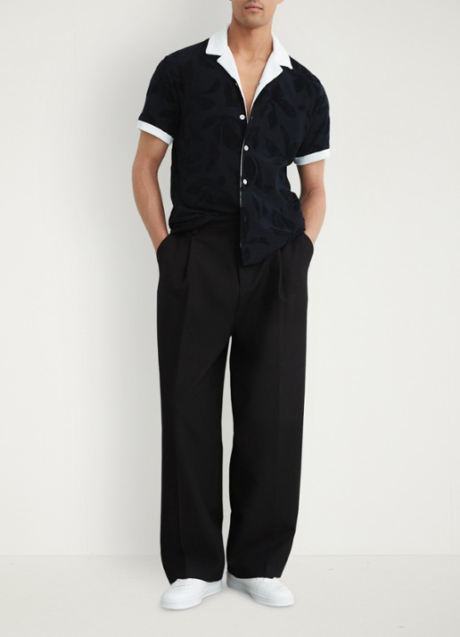 Reiss Zuma overhemd met badstof - voorkant 8 donkerblauw