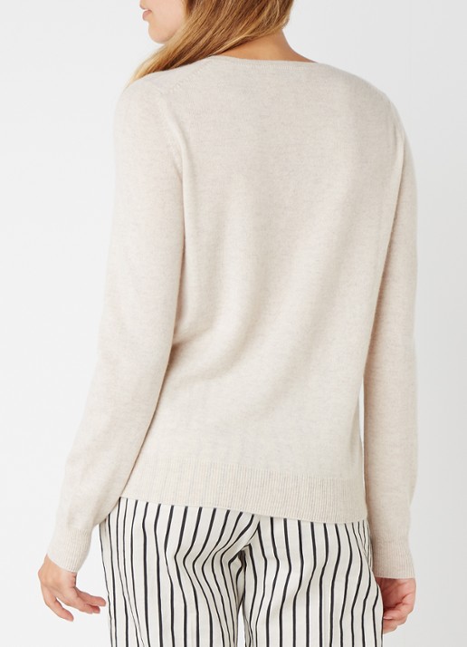 Repeat Fijngebreide pullover van kasjmier met V-hals - achterkant 3 beige