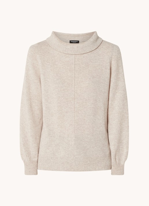 Repeat Fijngebreide trui van  kasjmier met opstaande kraag - voorkant beige