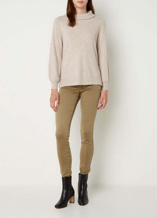 Repeat Fijngebreide trui van  kasjmier met opstaande kraag - voorkant 2 beige