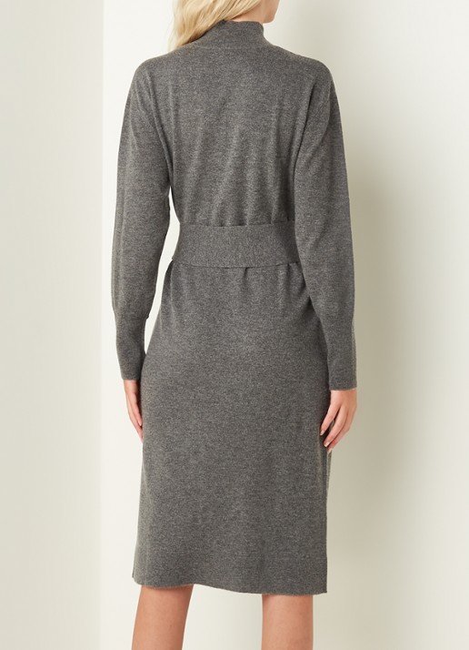 Repeat Midi trui-jurk in kasjmierblend met strikceintuur - achterkant 4 middengrijs
