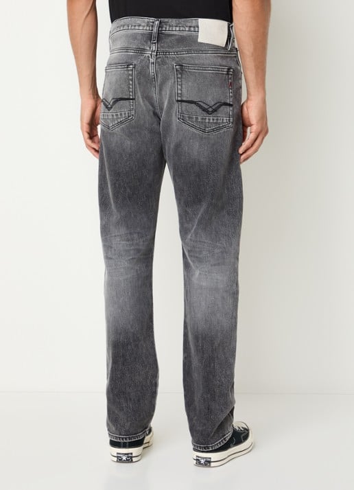Replay Aideen slim fit jeans met gekleurde wassing - achterkant 5 grijs