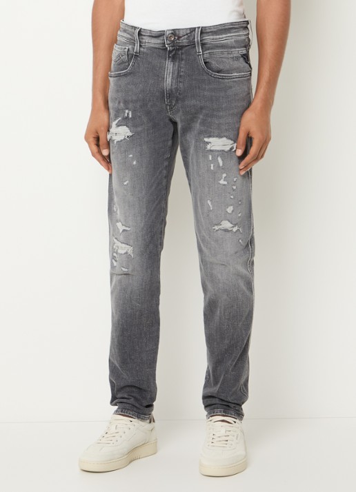 Replay Anbass slim fit jeans met destroyed afwerking