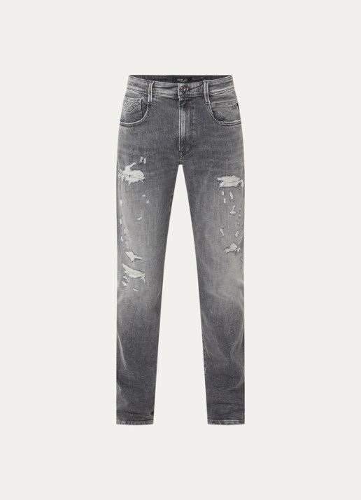 Replay Anbass slim fit jeans met destroyed afwerking - voorkant 3 grijs