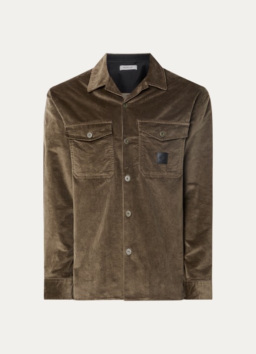 Replay Comfort fit overshirt van corduroy met borstzakken - voorkant 2 bronsgroen