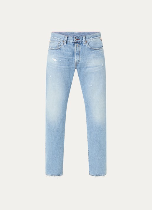 Replay Deryck straight leg jeans met lichte wassing - voorkant 4 indigo