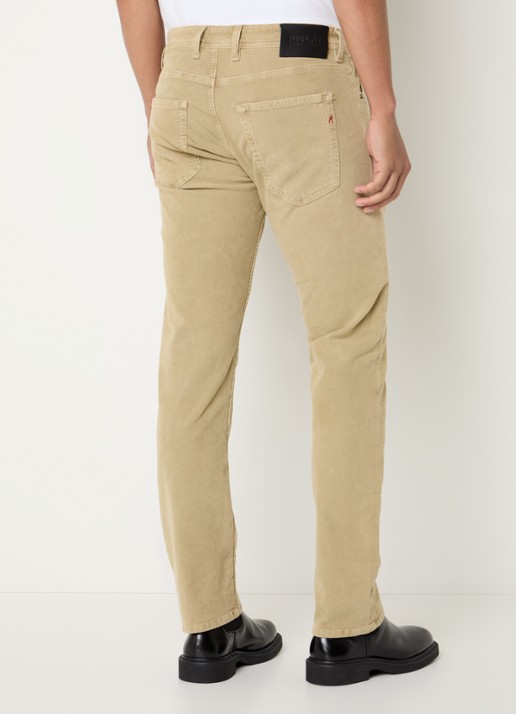 Replay Grover slim fit broek van corduroy met steekzakken - achterkant zand