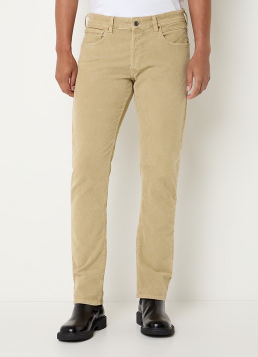Replay Grover slim fit broek van corduroy met steekzakken - detail 2 zand