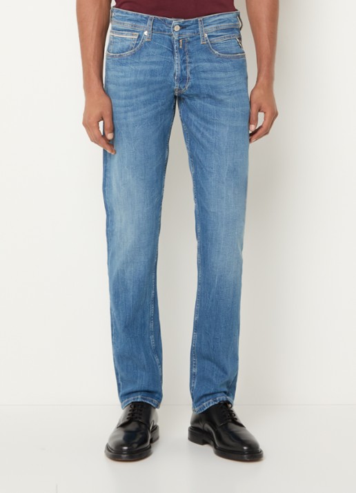 Replay Grover slim fit jeans met medium wassing - detail blauwgrijs