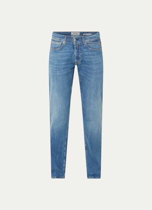 Replay Grover slim fit jeans met medium wassing - voorkant 4 blauwgrijs
