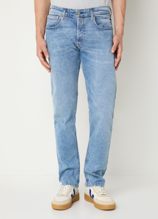 Replay Grover slim fit jeans met medium wassing - detail lichtblauw
