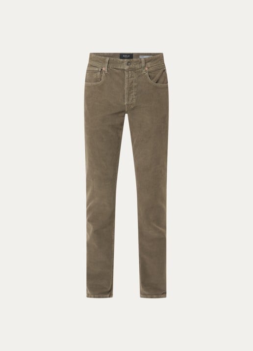 Replay Grover straight fit chino van corduroy - voorkant khaki