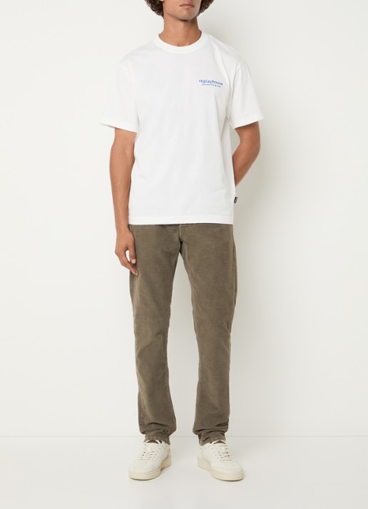 Replay Grover straight fit chino van corduroy - voorkant 2 khaki