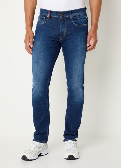 Replay Grover straight leg jeans met gekleurde wassing - detail donkerblauw