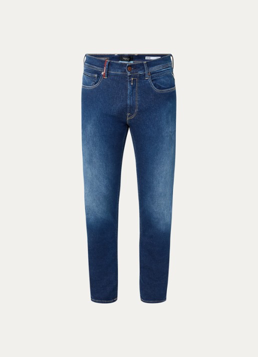 Replay Grover straight leg jeans met gekleurde wassing - voorkant 4 donkerblauw