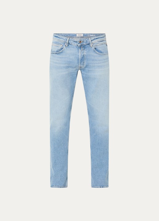 Replay Grover straight leg jeans met lichte wassing - voorkant 2 indigo