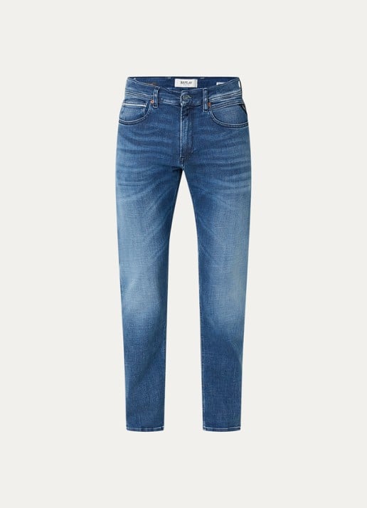 Replay Grover straight leg jeans met medium wassing - voorkant blauw